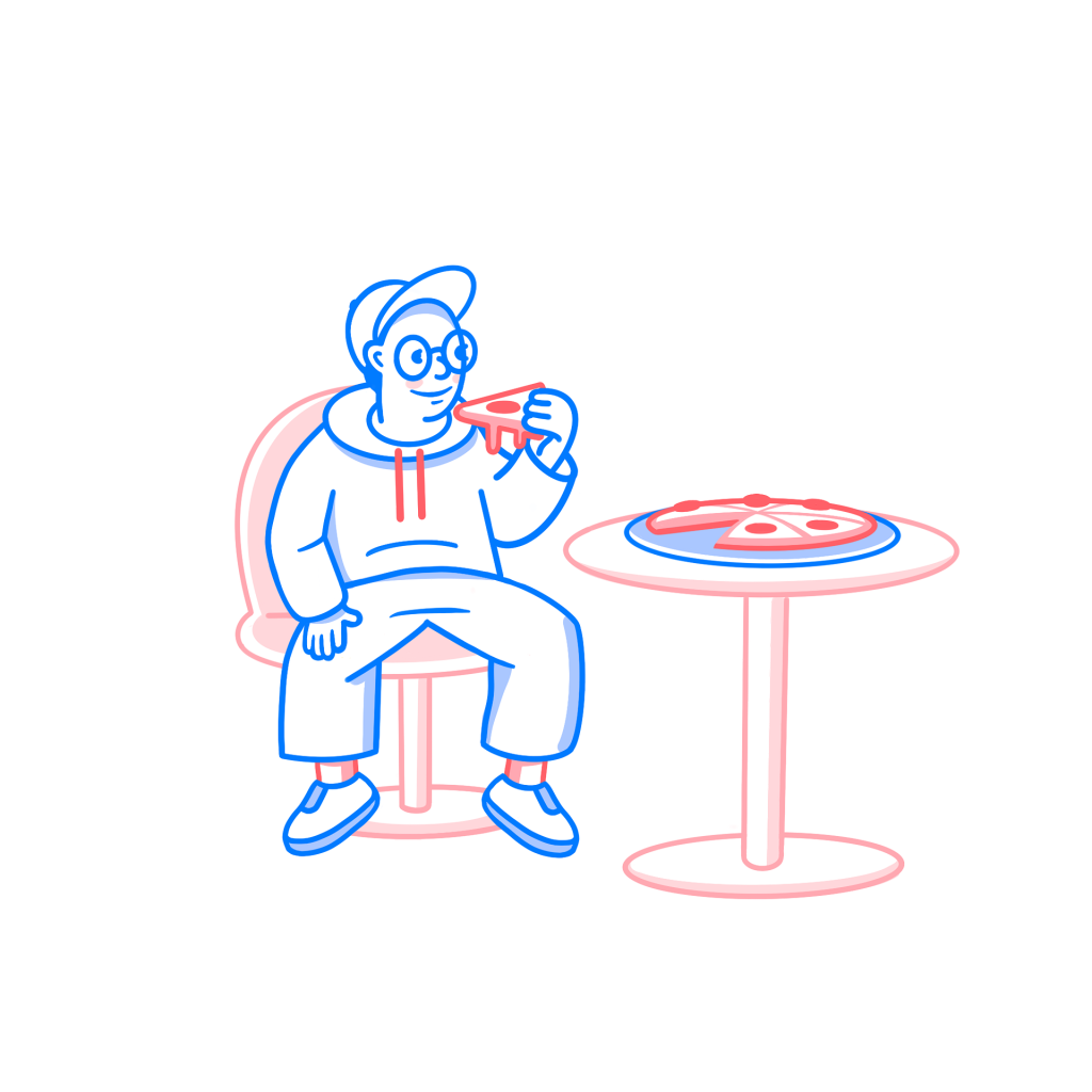 waiting eating pizza